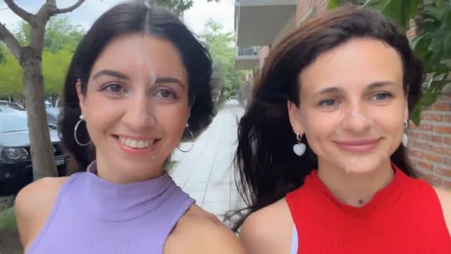 Two Cum-covered Beauties Love to Walk in Public - Cumwalk
